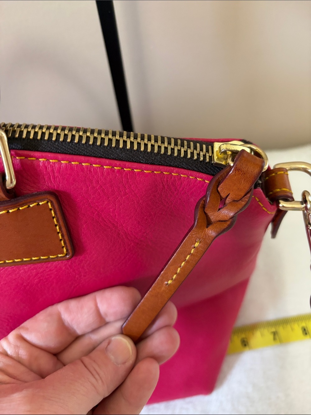 Dooney & Bourke Hot Pink Leather Satchel with Brown Trim - Picture 15 of 16
